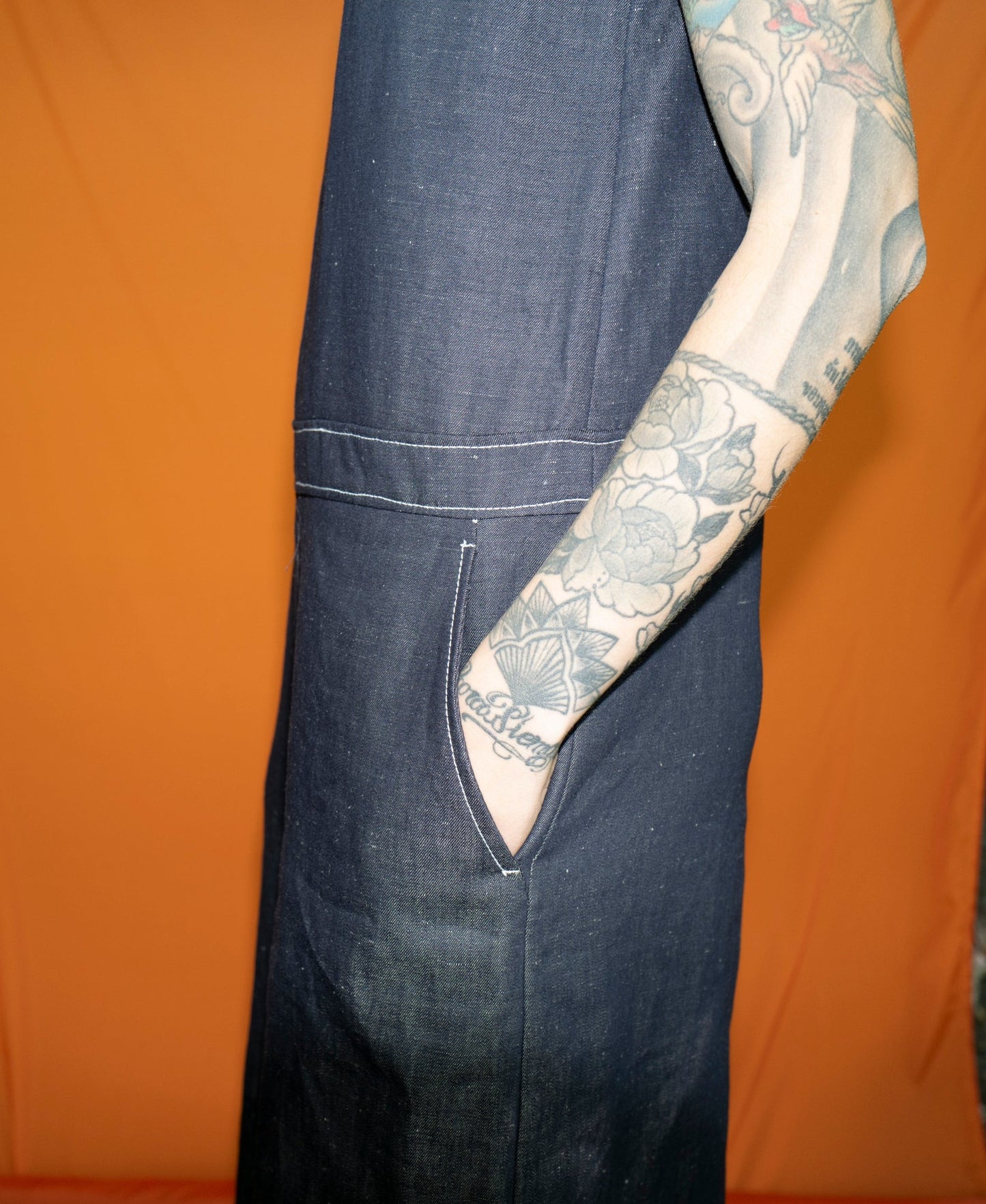 Tuta over in denim di lino cotone