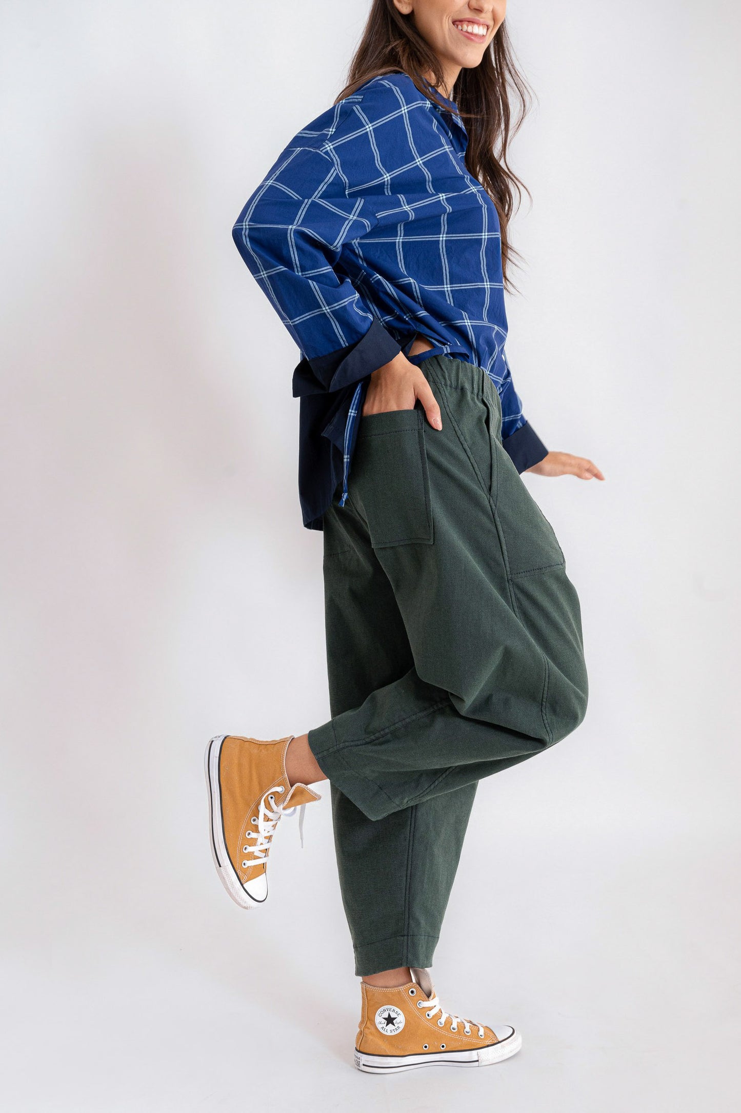 Camicia mod. Re:becca Over a quadri con bottoni e coulisse