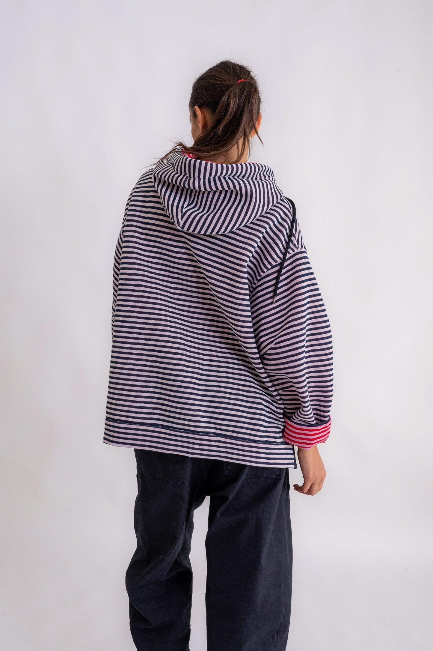 Felpa over cappuccio rigata Double Face Modello Re:ady