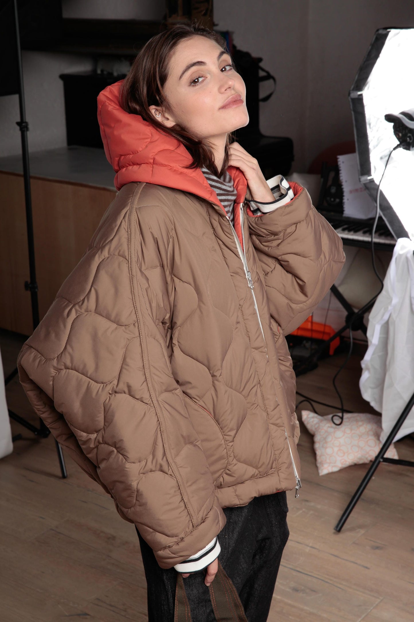 Re-gista Bomber kimono con cappuccio reversibile