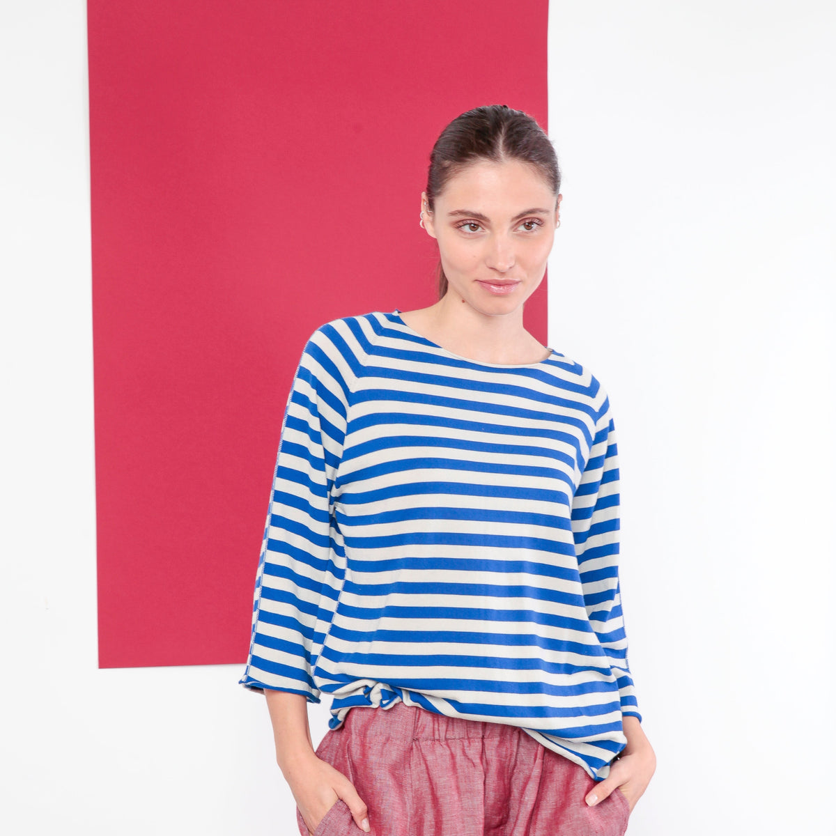 MAGLIA A RIGHE SMACCHINATA MANICA 3/4