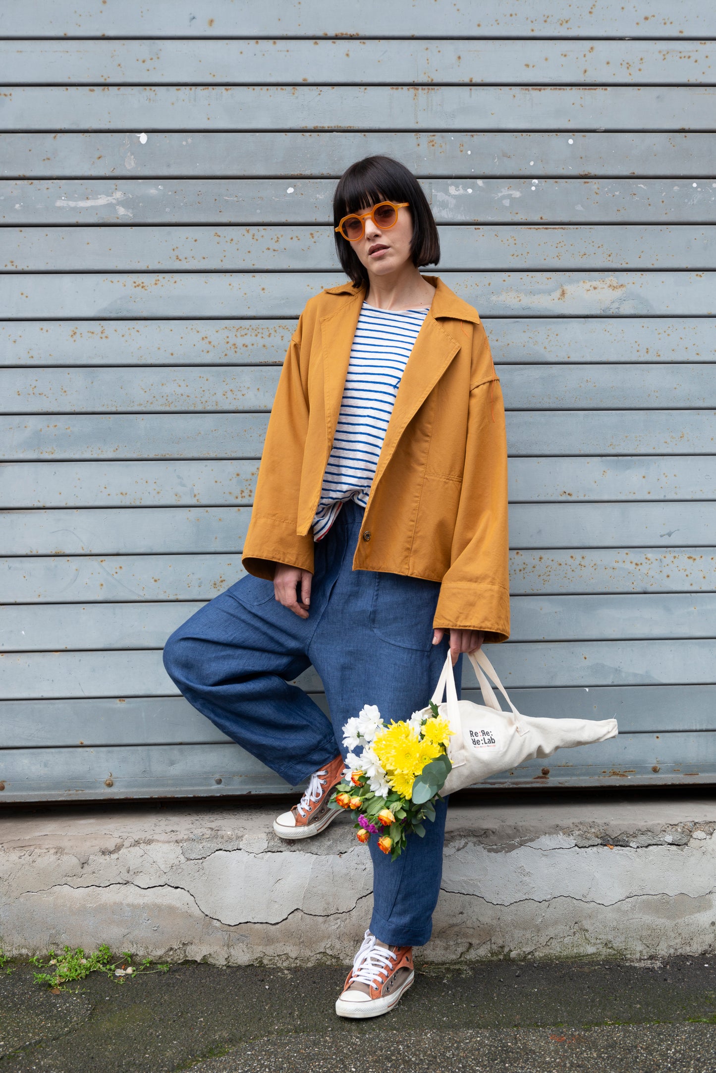 Pantalone Balloon in Lino Indaco Double face mod. Re:versibile