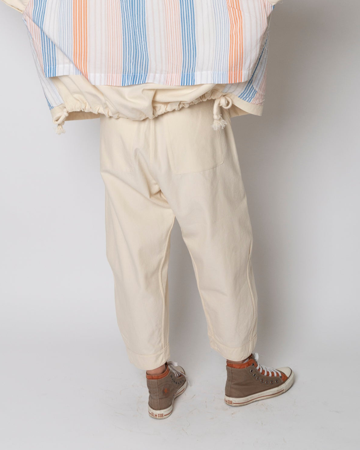 Pantalone Balloon in cotone operato Avorio Double face Mod. Re:versibile