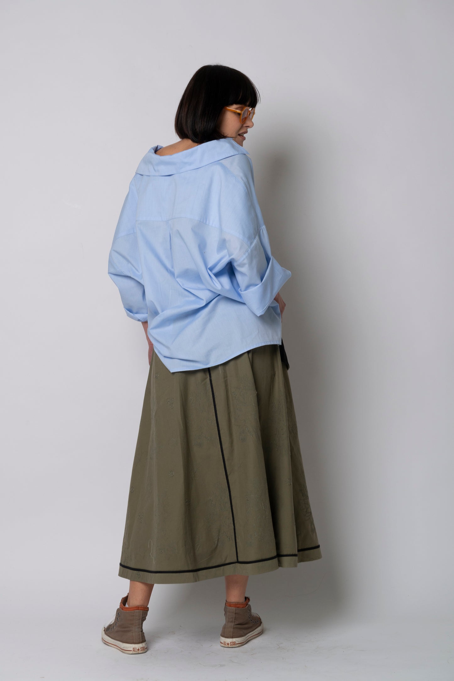 Gonna Re:lais double face kaki ricamo all over