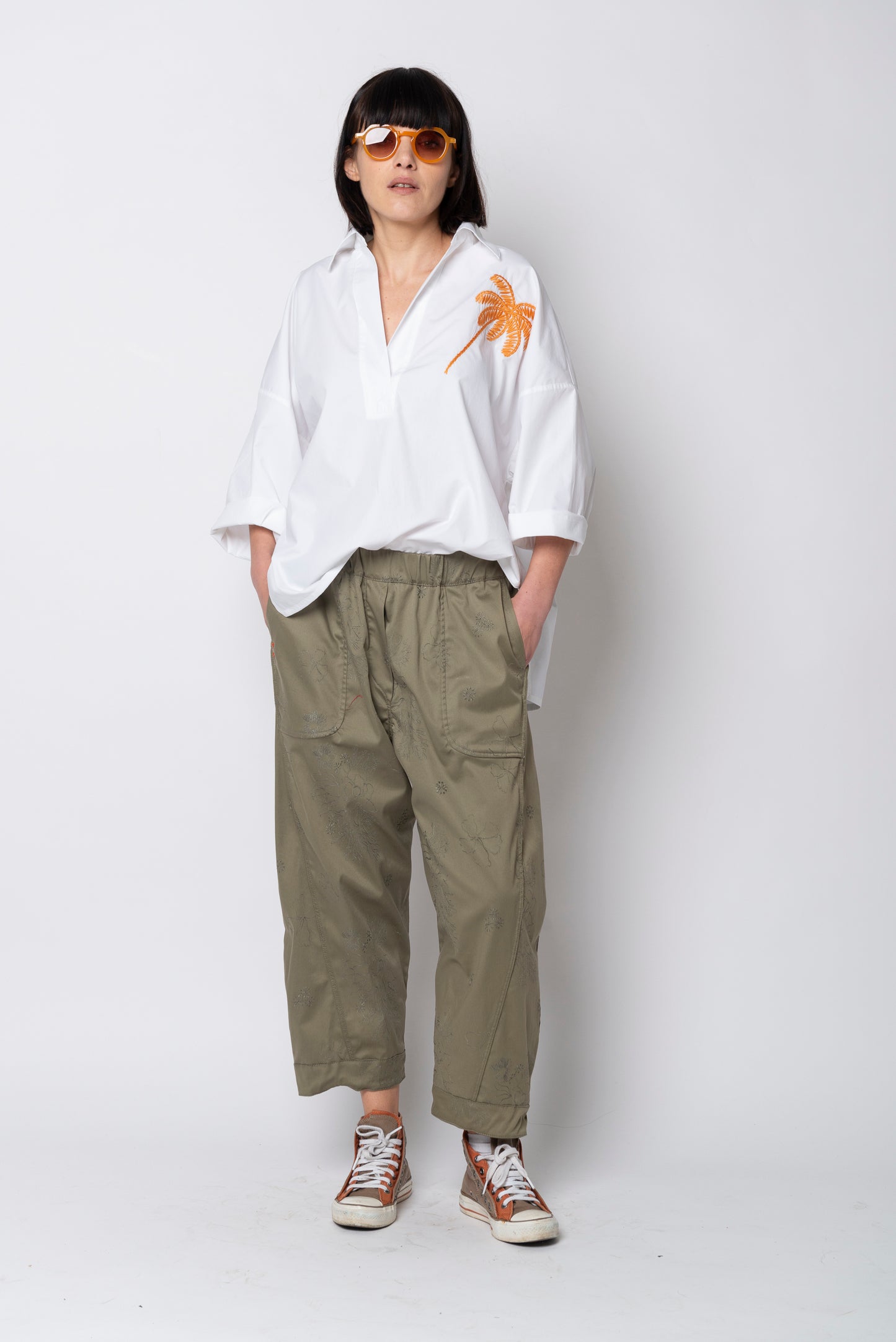 Pantalone Balloon in cotone ricamato Double face Mod. Re:versibile