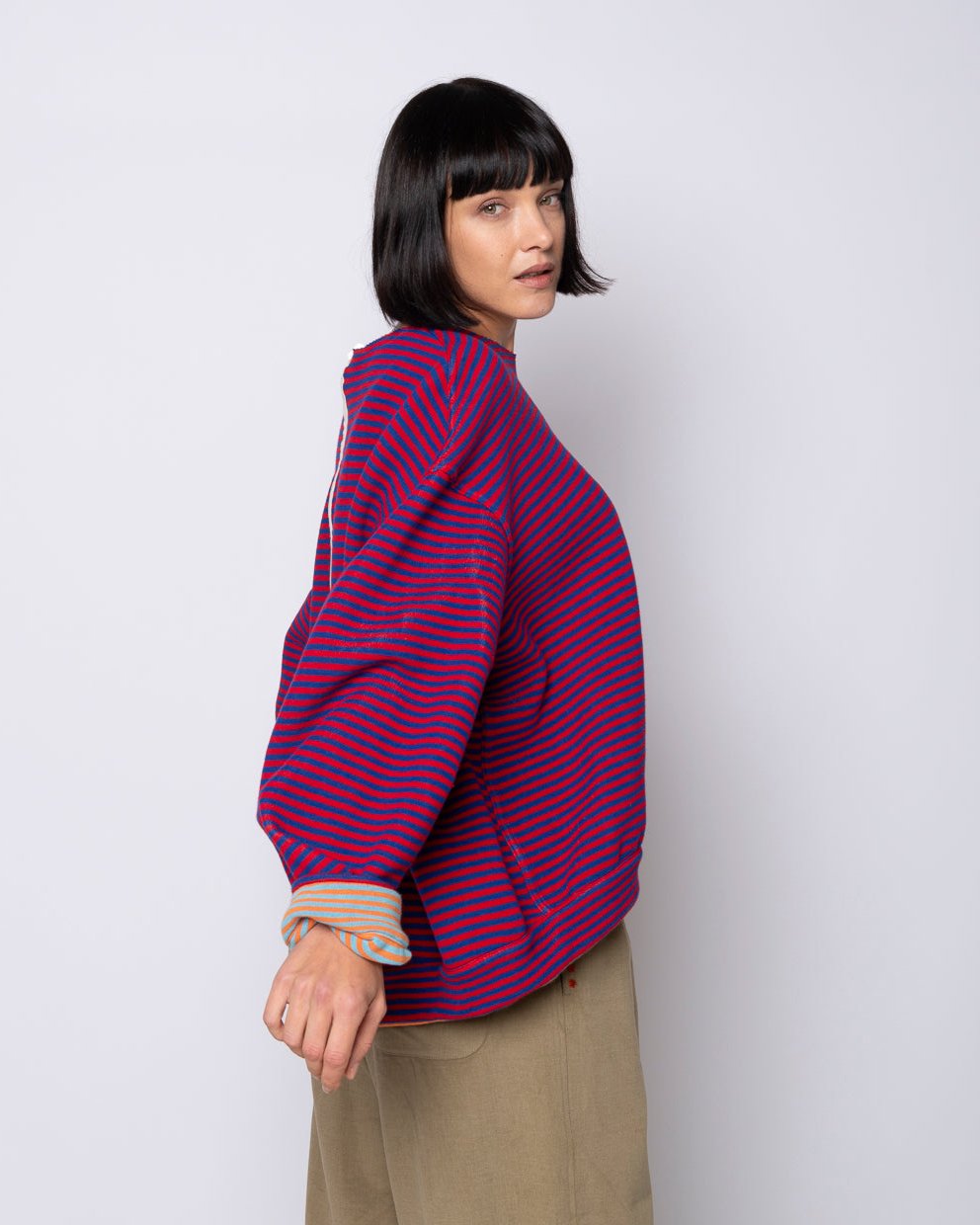 FELPA RIGATA DOUBLE FACE CON ZIP DIETRO MOD. RE:CYCLE