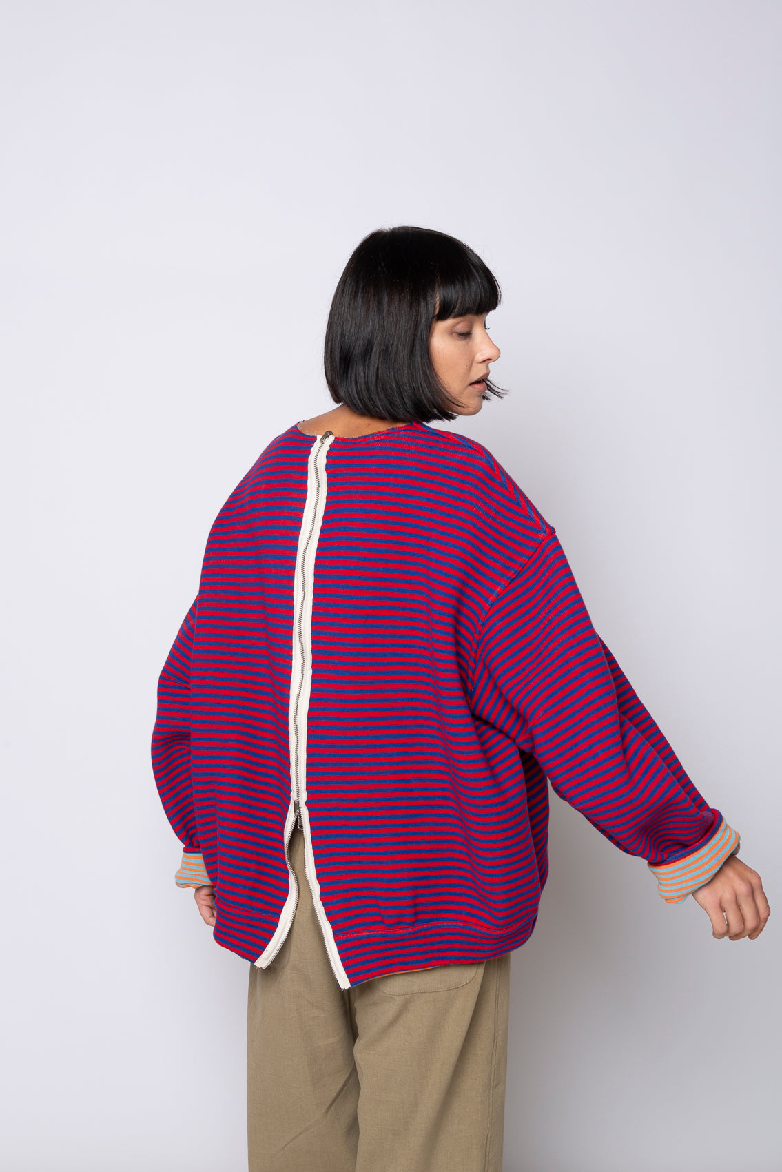 FELPA RIGATA DOUBLE FACE CON ZIP DIETRO MOD. RE:CYCLE
