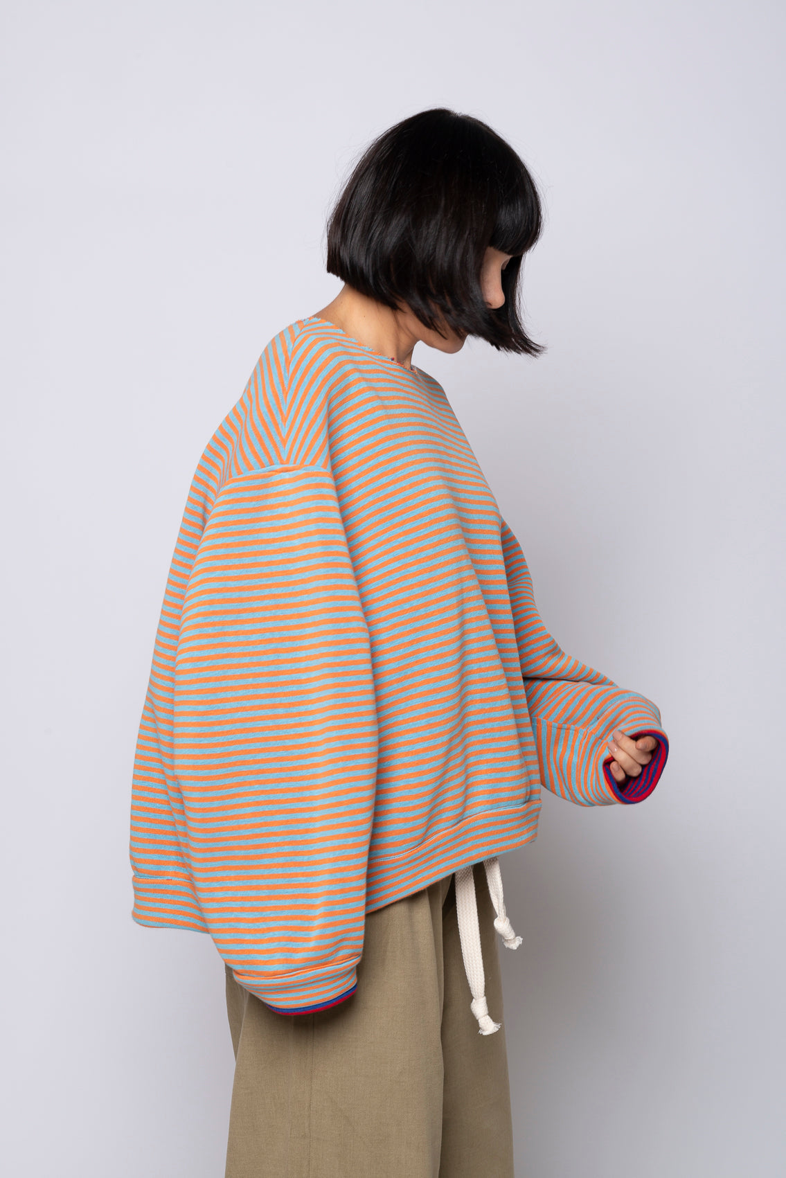 FELPA RIGATA DOUBLE FACE CON ZIP DIETRO MOD. RE:CYCLE