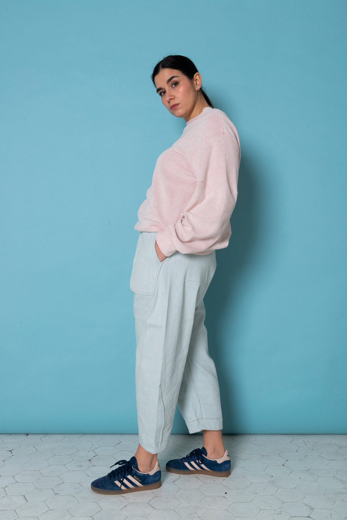 Pantalone Ballon Denim sbiancato Double face mod. Re:versibile