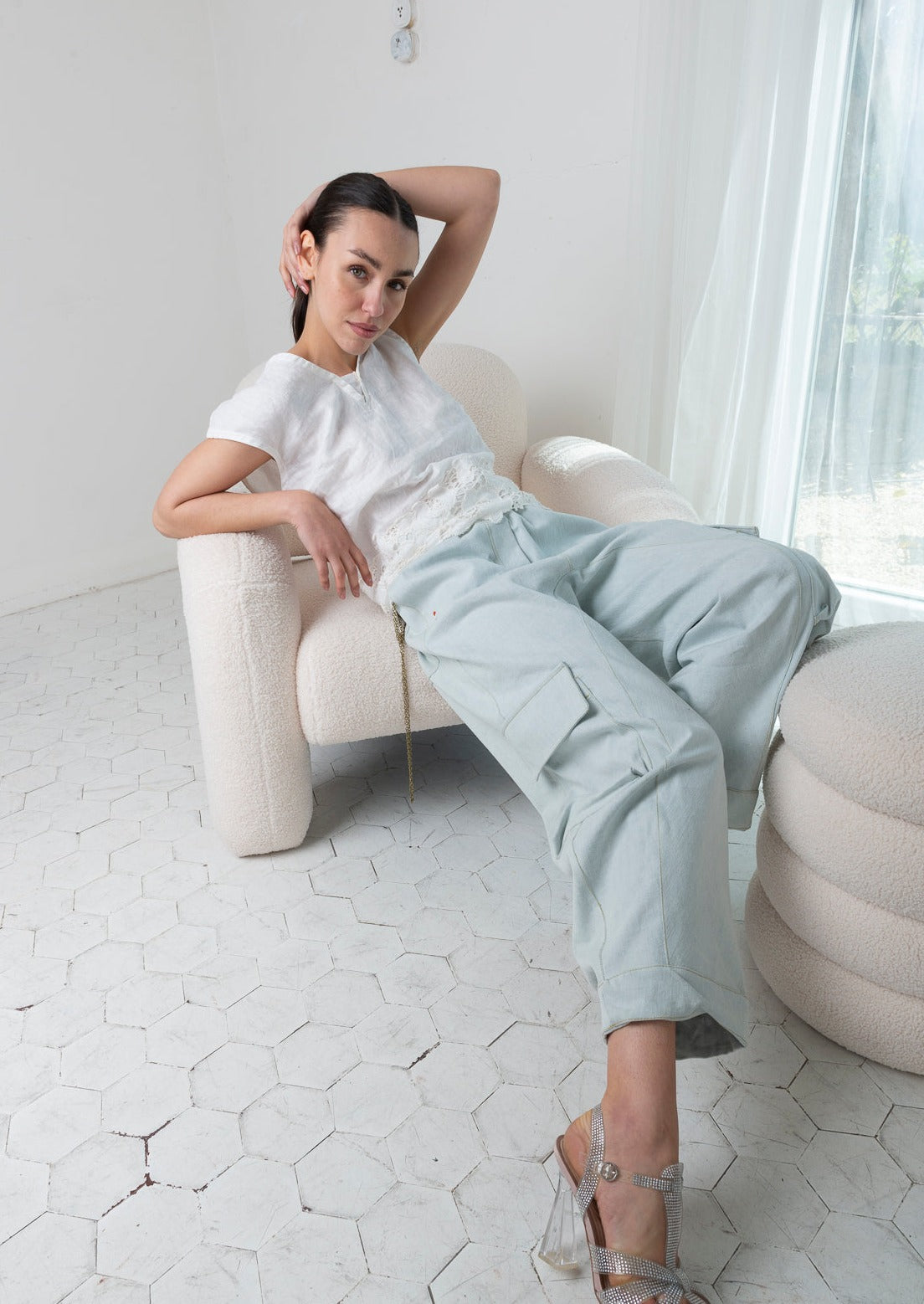 Pantalone cargo in denim chiaro RE:CLUTA