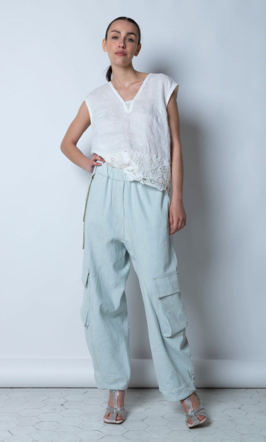 Pantalone cargo in denim chiaro RE:CLUTA
