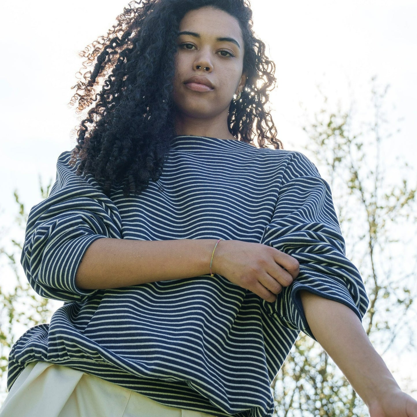 Felpa in cotone double-face rigata Mod. Recycle 100% cotone