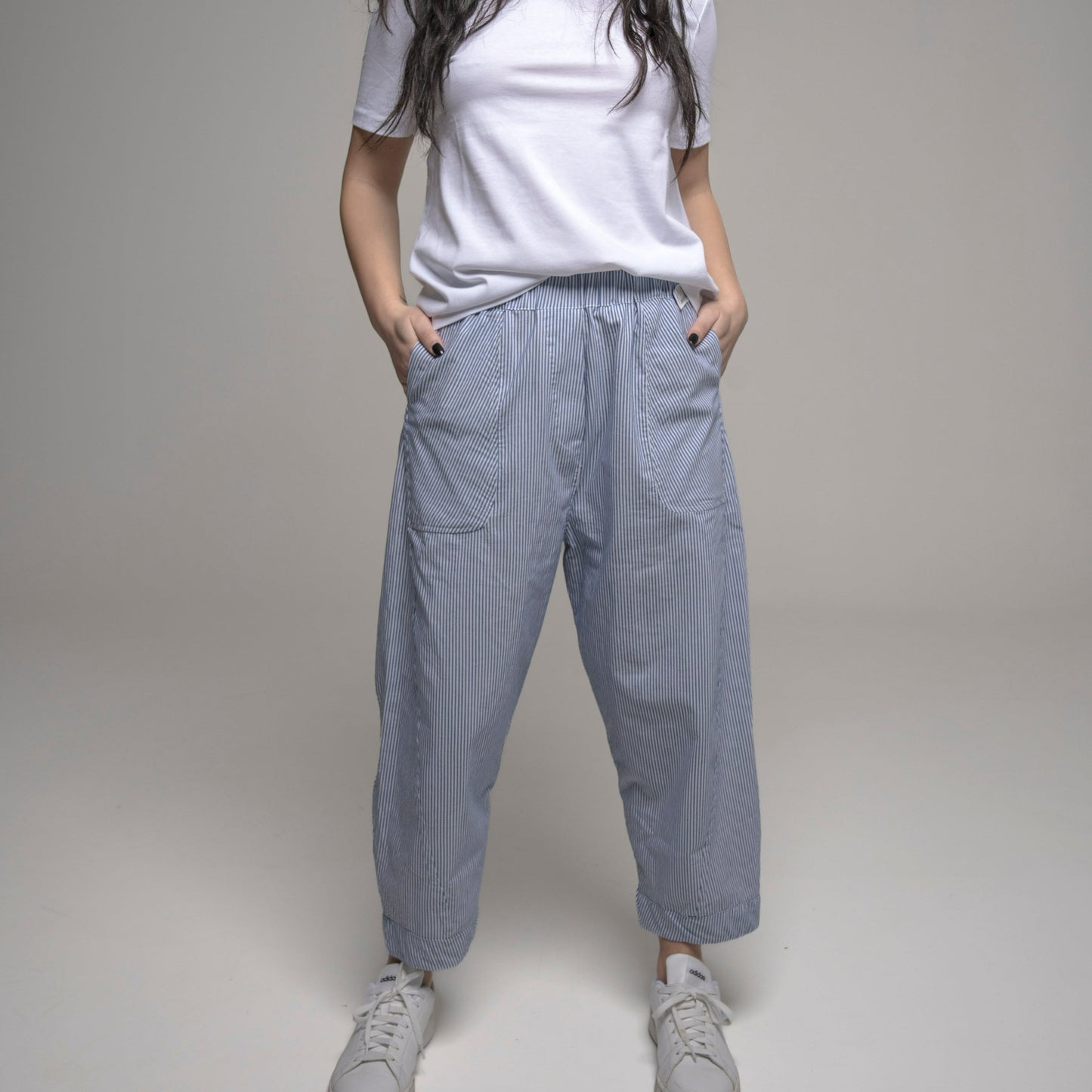 Pantalone Balloon Mod. Re-versibile tessuto camicieria a righe