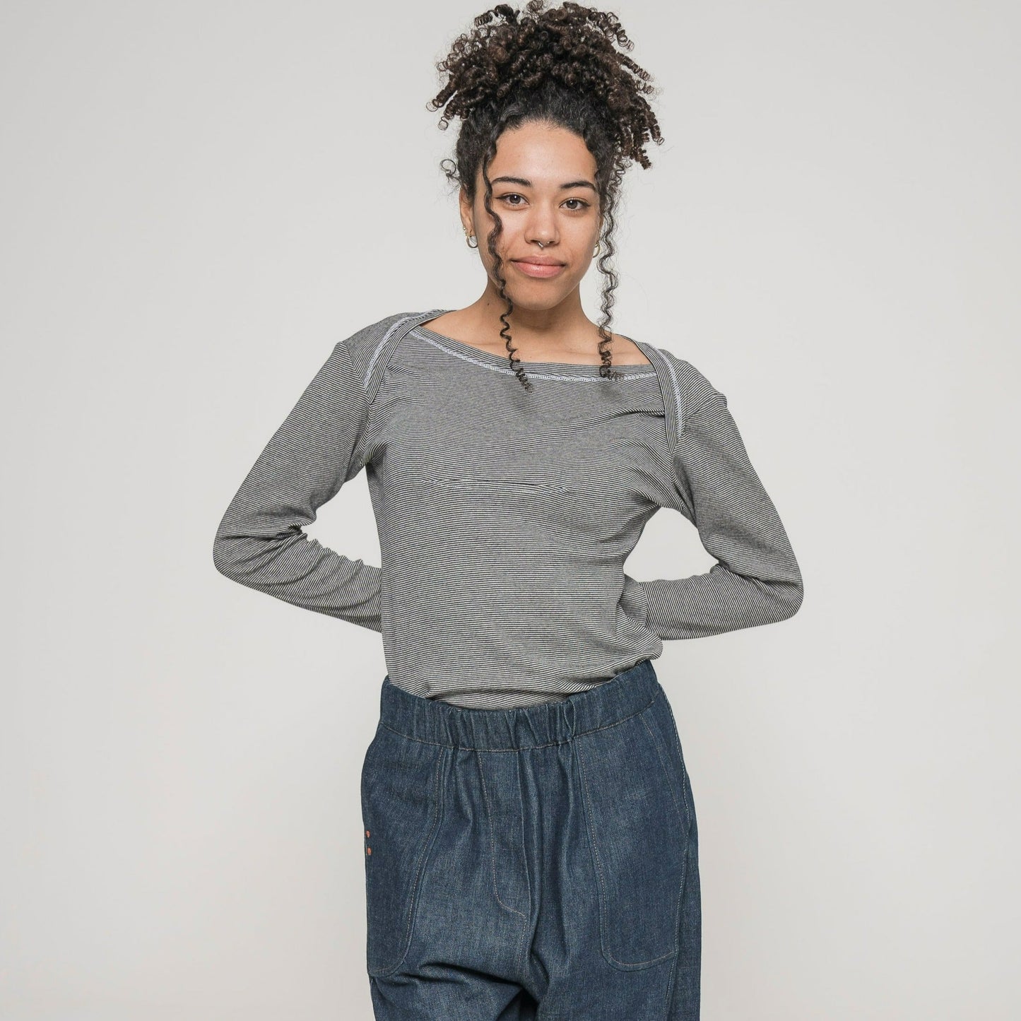 T-shirt manica lunga a righe mod. Re:do