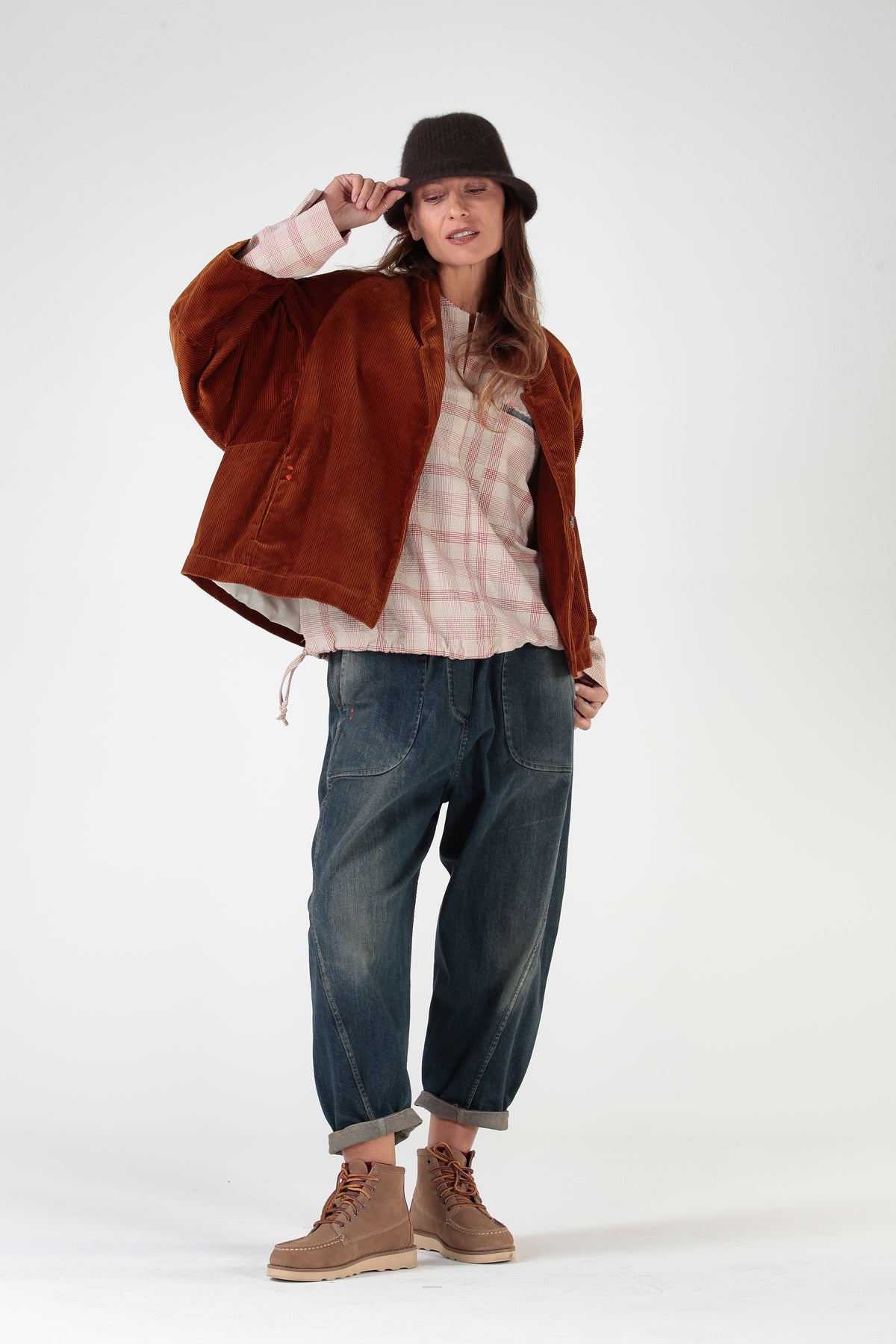 RE:BECCA — Blusa in cotone check tinto in filo
