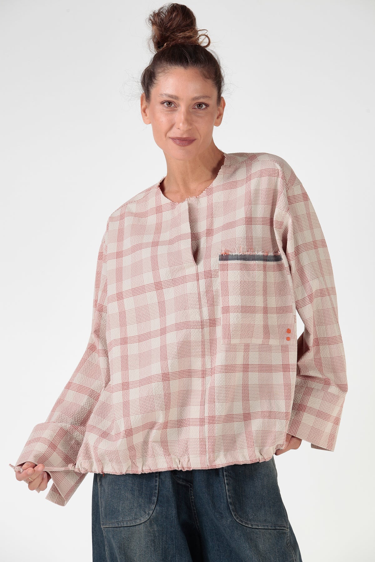 RE:BECCA — Blusa in cotone check tinto in filo