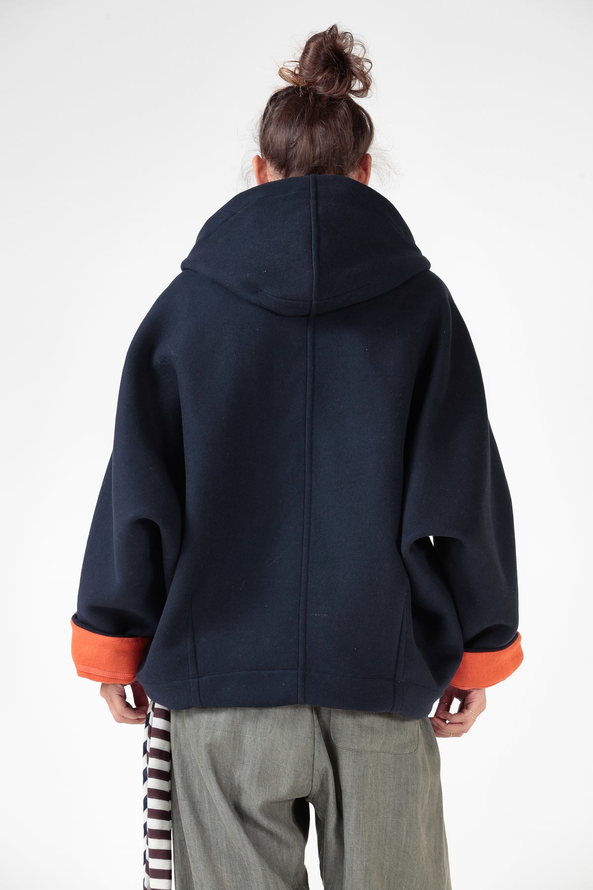 RE:GISTA — Giacca kimono double face in pura lana Blu e Arancio