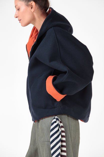 RE:GISTA — Giacca kimono double face in pura lana Blu e Arancio