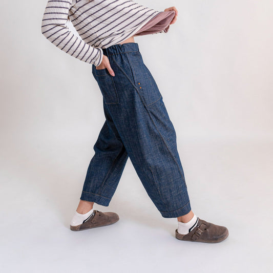 Pantalone Balloon in jeans double-face sabbiato Mod. Re-reversibile