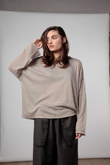 Re:alista T-shirt micro riga Double-face lino