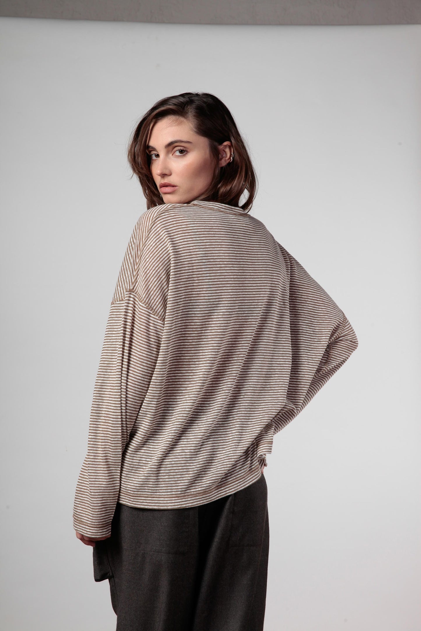 Re:alista T-shirt micro riga Double-face lino