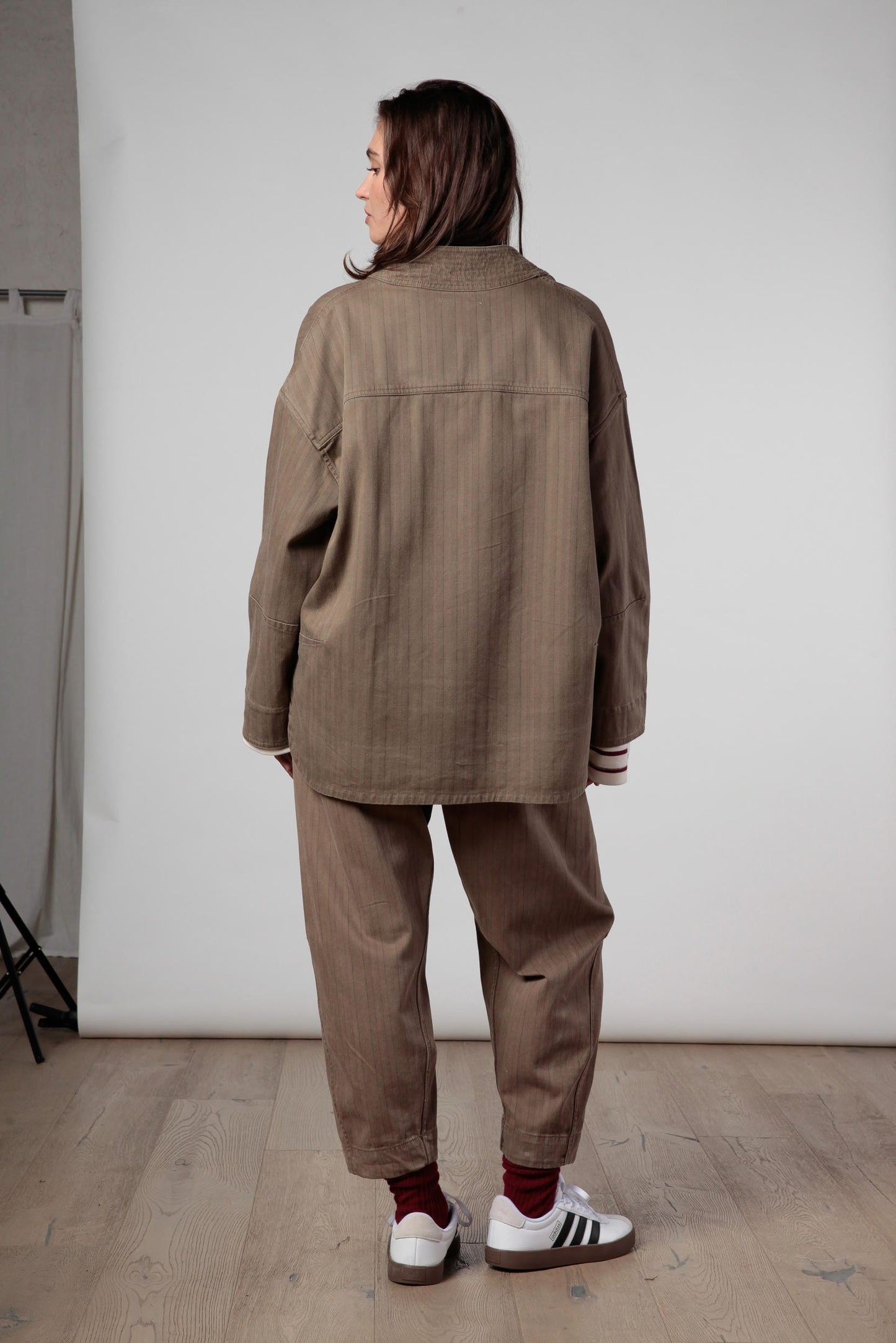 Re-reversibile - pantalone Balloon in cotone gessato