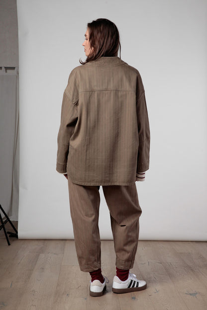 Re-reversibile - pantalone Balloon in cotone gessato