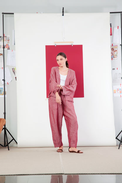 Pantalone Balloon Lino Bordeaux Double face Mod. Re:versibile