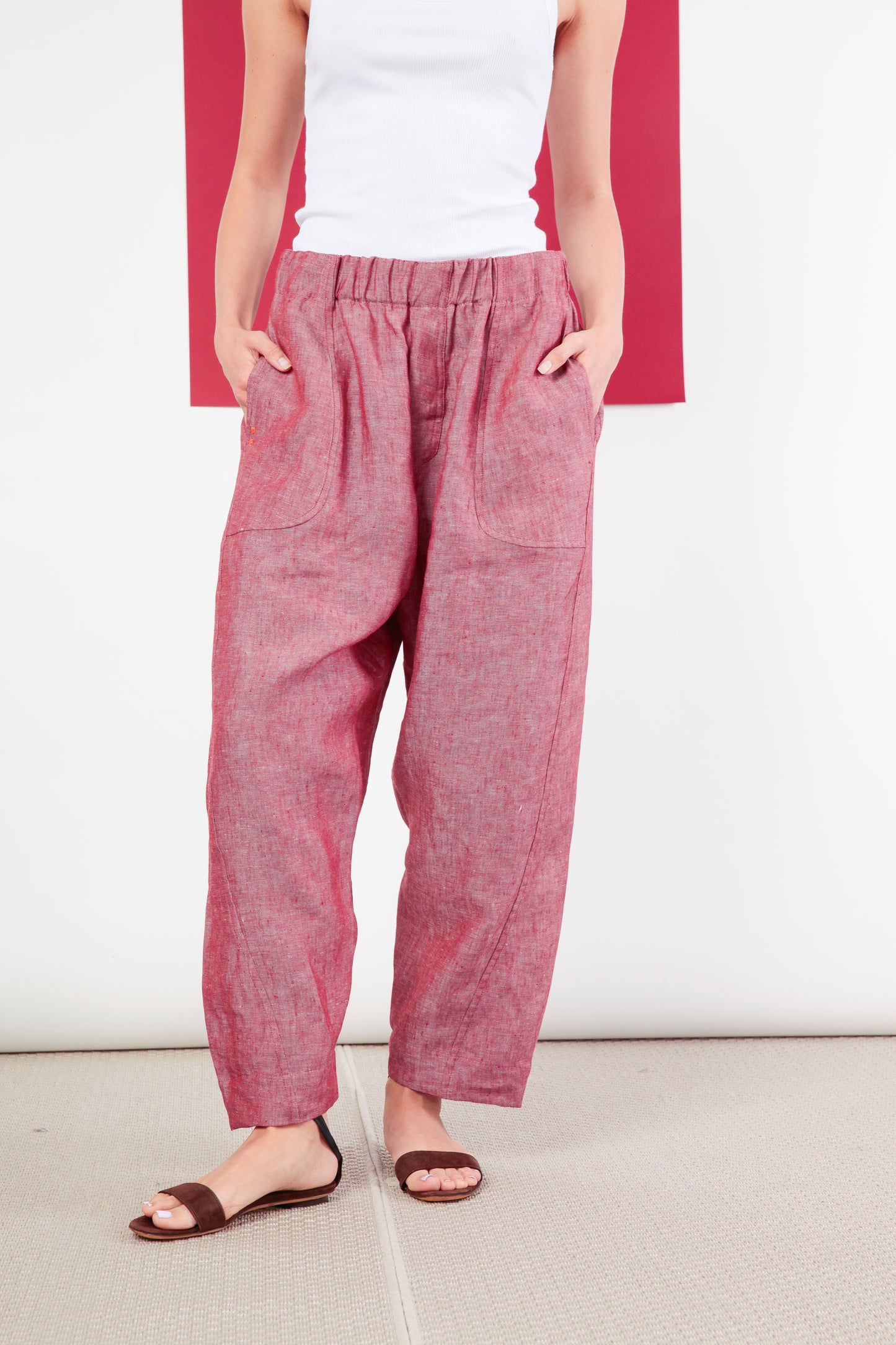 Pantalone Balloon Lino Bordeaux Double face Mod. Re:versibile