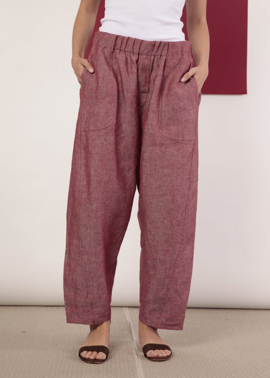 Pantalone Balloon Lino Bordeaux Double face Mod. Re:versibile