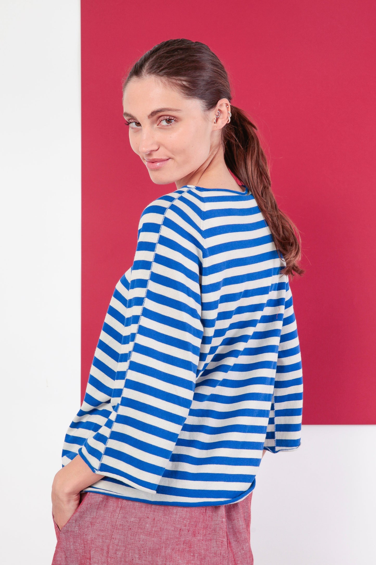 MAGLIA A RIGHE SMACCHINATA MANICA 3/4
