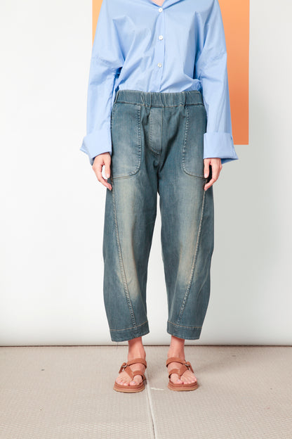 Re-reversibile - pantalone Balloon in denim trattato