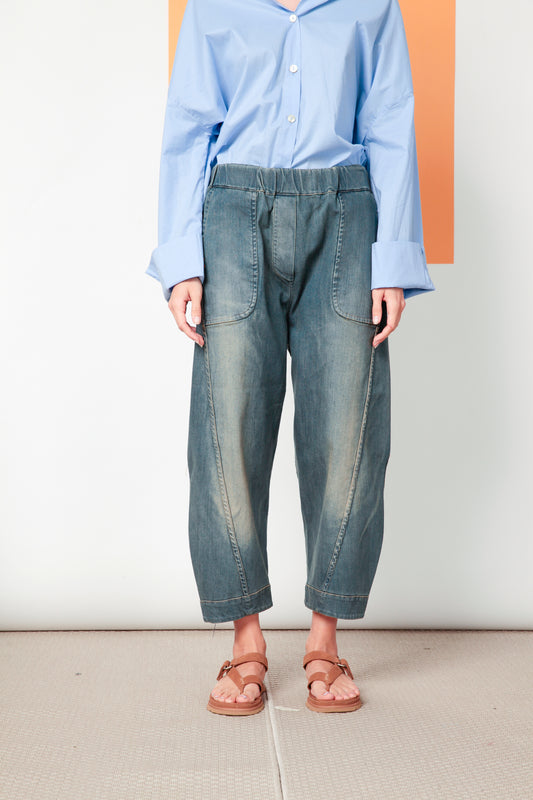 Re-reversibile - pantalone Balloon in denim trattato