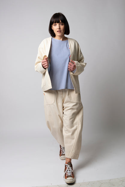 Pantalone Balloon in cotone operato Avorio Double face Mod. Re:versibile