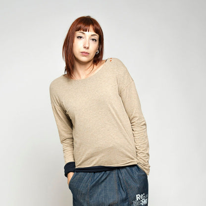 T- shirt manica lunga Double Face Blu/Beige Mod. Re-te